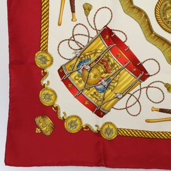 HERMES Carre 90 LES TAMBOURS Scarf Silk Red Auth 59263 - Picture 8 of 16